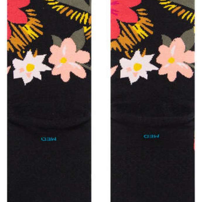 Stance Ladies Sight To See Crew Socks 2023 - Black crew socks with pink, white and orange flowers.