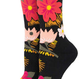 Stance Ladies Sight To See Crew Socks 2023 - Black crew socks with pink flowers and green leaves.