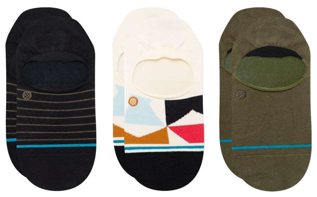 Stance Ladies Zing 3-Pack No Show Crew Socks 2023 - A pack of three no-show crew socks in various colors, featuring a geometric pattern on the top portion.
