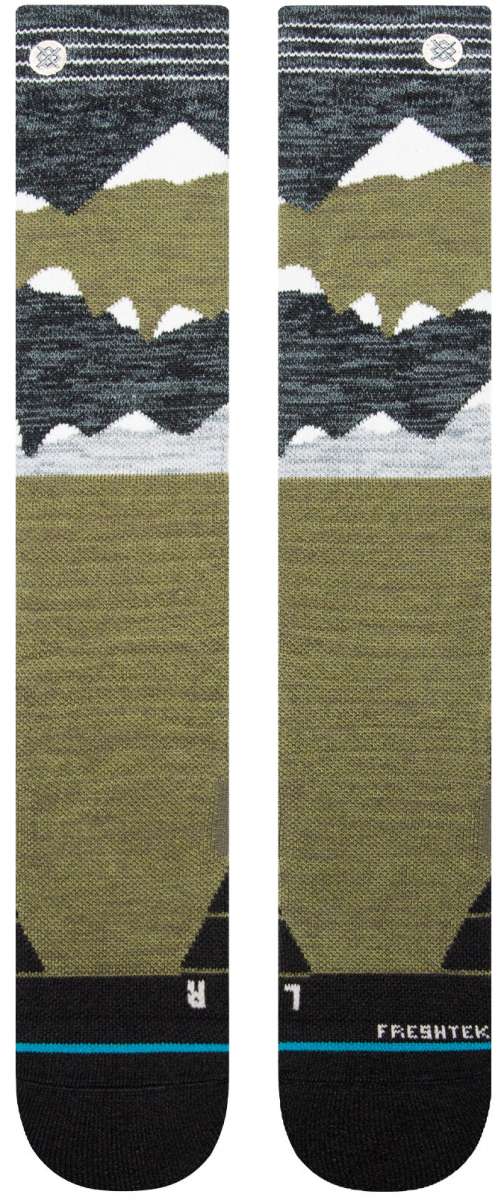 Stance - Lonely peaks design with white snow-capped mountains on a green background.