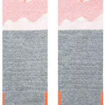 Stance Lonely Peaks Snow Sock 2024 - A pair of snow socks with a pink and white mountain graphic on a gray background.