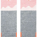 Stance Lonely Peaks Snow Sock 2024 - A pair of snow socks with a pink and white mountain graphic on a gray background.