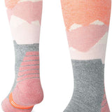 Stance Lonely Peaks Snow Sock 2024 - A pair of snow socks with a pink and grey color scheme, featuring a mountain range design on the top portion.