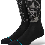 Stance Lord Vader Crew Socks 2023 - A pair of black crew socks with a large gray graphic of Darth Vader's helmet on the top portion.