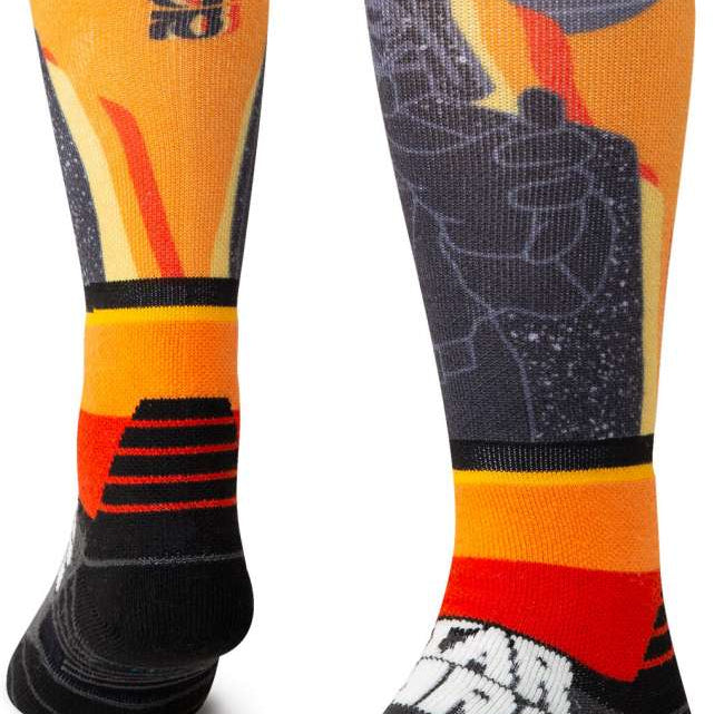 Stance LVSW Snow SB Sock 2024 - White snowboard socks with a black and grey logo on the top of each foot.