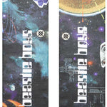 Stance M485A Crew Sock 2024 - Black crew socks with a repeating pattern of purple and green geometric shapes.