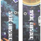 Stance M485A Crew Sock 2024 - Black crew socks with a repeating pattern of purple and green geometric shapes.
