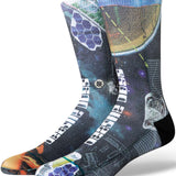 Stance M485A Crew Sock 2024 - A pair of crew socks with a blue and green pattern on a white background.