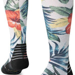 Stance Mai Kai Snow Sock 2024 - White socks with a tropical floral pattern featuring pink, green, and yellow flowers.