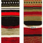 Stance Merry Merry Crew Sock 2024 - Red, green, and white snowflake pattern on a tan background with black speckles.