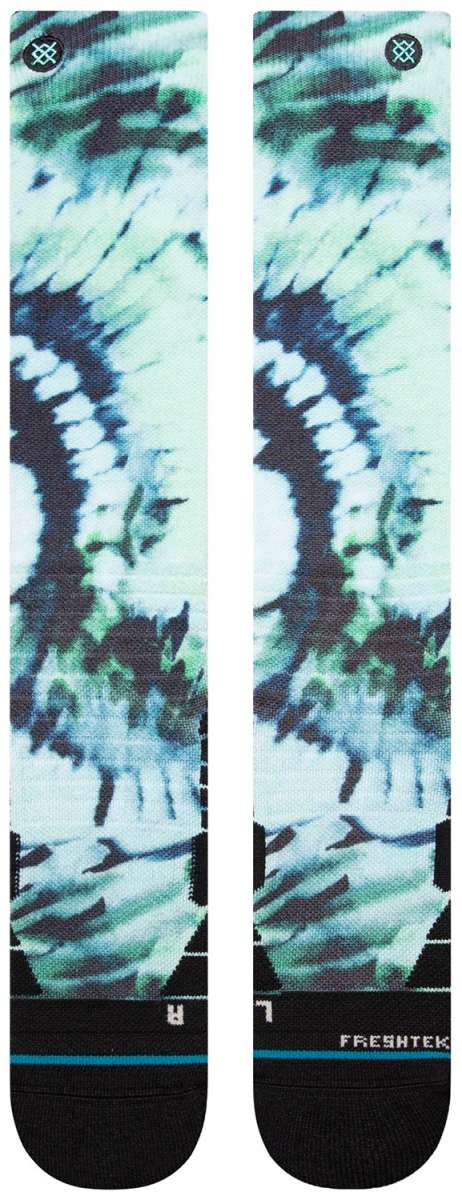 Stance Micro Dye Snow Crew Sock 2024 - A pair of crew-length socks with a blue and green tie-dye pattern on a white background.