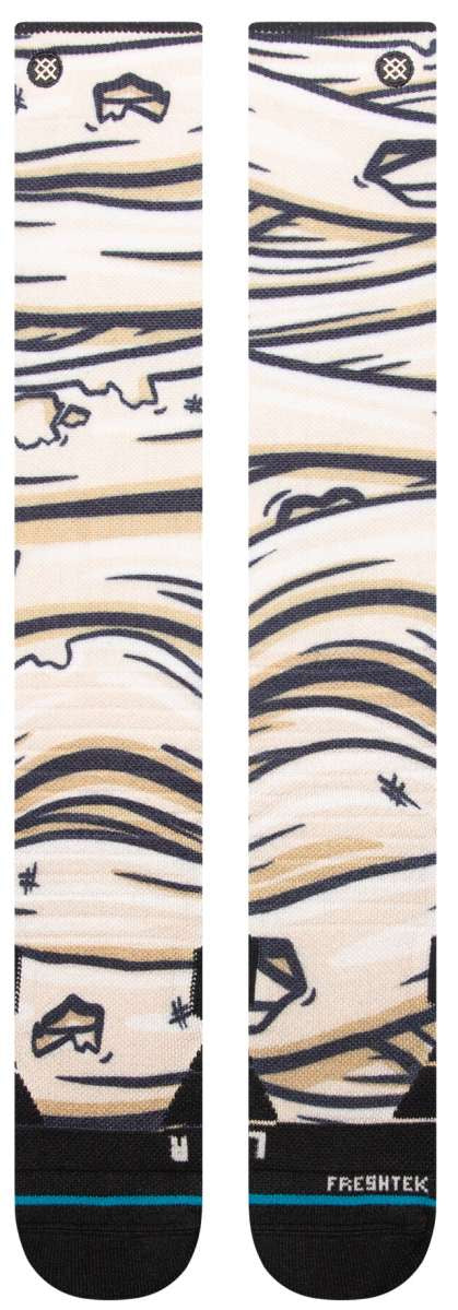 Stance Mummy T Snow Sb Sock 2024 - A pair of socks with a mummy design, featuring tan and black stripes on a white background.