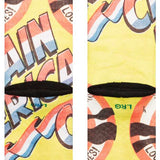 Stance No Cavities Crew Sock 2024 - A pair of crew socks with a repeating pattern of white teeth and red gums on a light blue background.