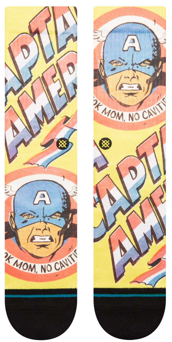 Stance No Cavities Crew Sock 2024 - A pair of crew socks with a blue and white tooth design on a light gray background.