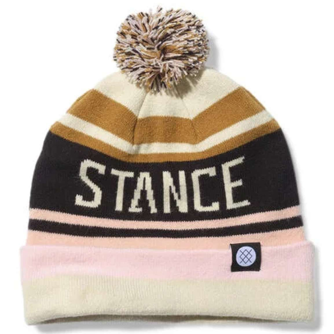 Stance OG Pom Beanie 2023 - A tan beanie with a large pom-pom on top and a black band around the base.