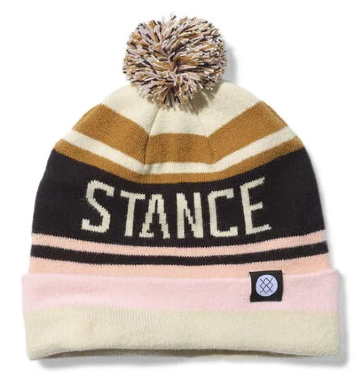 Stance OG Pom Beanie 2023 - A tan beanie with a large pom-pom on top and a black band around the base.