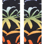 Stance Palmer Crew Sock 2023 - Black crew socks with a palm tree design in shades of green, yellow and orange.