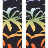 Stance Palmer Crew Sock 2023 - Black crew socks with a palm tree design in shades of green, yellow and orange.