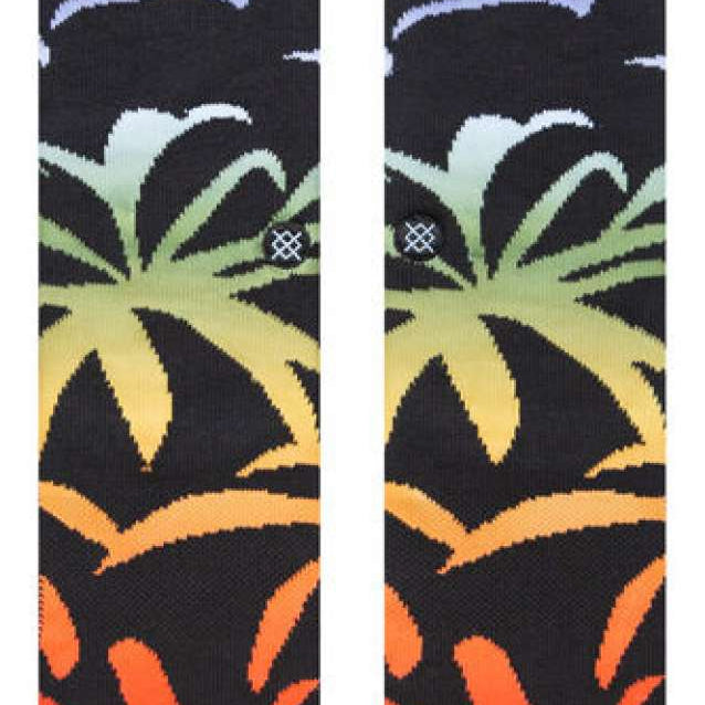 Stance Palmer Crew Sock 2023 - Black crew socks with a palm tree design in shades of green, yellow and orange.