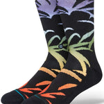 Stance Palmer Crew Sock 2023 - Black crew socks with a palm tree design in shades of green and orange.