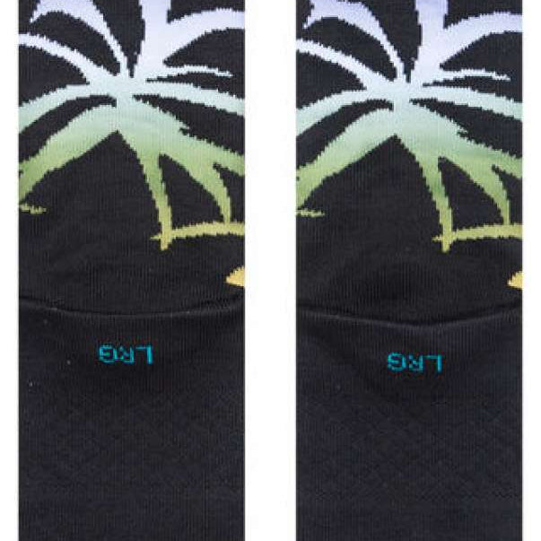 Stance Palmer Crew Sock 2023 - Black crew socks with a palm tree design in shades of green and purple.
