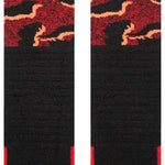 Stance Pelter Snow Sock 2024 - Black snow socks with a red and orange abstract pattern on top.