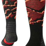 Stance Pelter Snow Sock 2024 - Black snow socks with a red and white pattern on top.