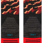 Stance Pelter Snow Sock 2024 - Black snow socks with a repeating pattern of red and white snowflakes.