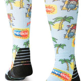Stance Pops Snow SB Sock 2024 - A pair of knee-high snowboard socks with a repeating pattern of popsicles and palm trees in shades of red, blue, yellow, green, and white.