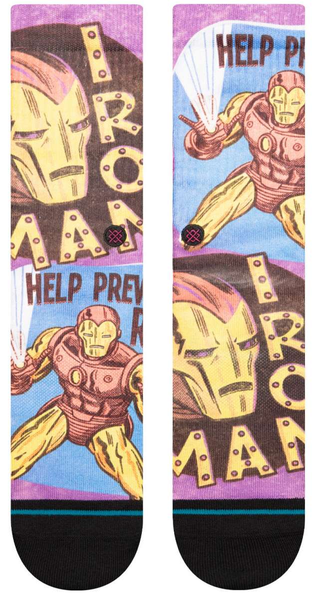 Stance - Prevent Rust Crew Sock 2024 is a crew sock with a rust-colored design featuring a distressed pattern of bolts and rivets on a light gray background.