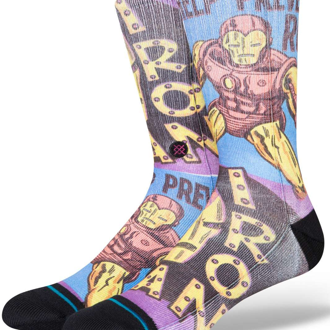 Stance - Prevent Rust Crew Sock 2024 is a crew sock with an image of Iron Man on it, wearing his signature red and gold armor.