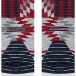 Stance Reaux Snowboard Socks 2023 - A pair of snowboard socks with a red, white and black geometric pattern on a gray background.
