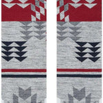 Stance Reaux Snowboard Socks 2023 - White snowboard socks with a geometric pattern of red and grey triangles on top, and solid white bottoms.