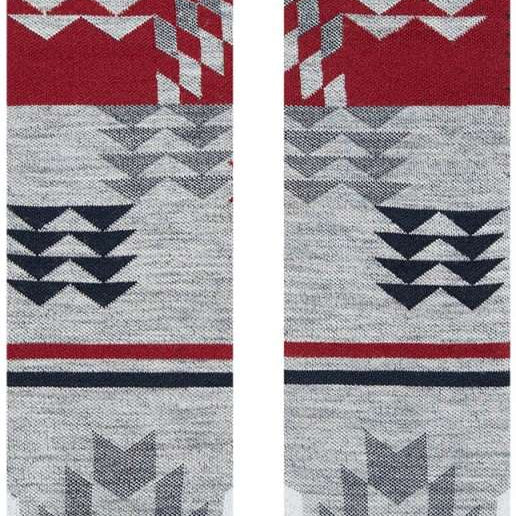 Stance Reaux Snowboard Socks 2023 - White snowboard socks with a geometric pattern of red and grey triangles on top, and solid white bottoms.