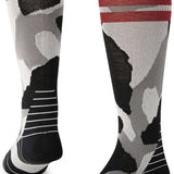 Stance Sergeant Snow Crew Sock 2024 - A pair of black and white snowboard crew socks with red stripes on top.