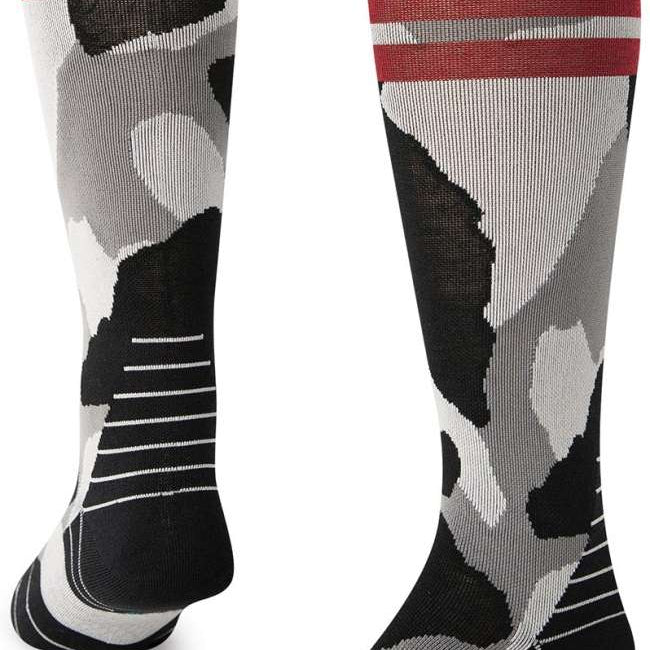 Stance Sergeant Snow Crew Sock 2024 - A pair of black and white snowboard crew socks with red stripes on top.