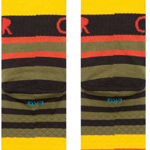 Stance Son of a Crew Sock - Crew socks with red, yellow, and green stripes on an olive-green background.
