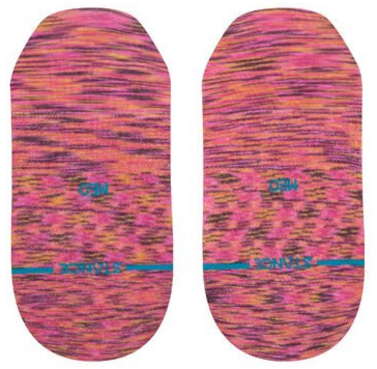 Stance Ladies Spectacular No Show Sock 2023 - Pink socks with a subtle leopard print pattern and blue logo.