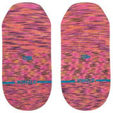 Stance Ladies Spectacular No Show Sock 2023 - Pink socks with a subtle leopard print pattern and blue logo.