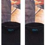 Stance The King of New York Crew Socks 2023 - A pair of crew socks with a photo of a man wearing a black suit and tie, holding an orange baseball bat.