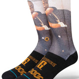 Stance - The King of New York crew sock with a black and white photo of a man in a suit on the top portion.