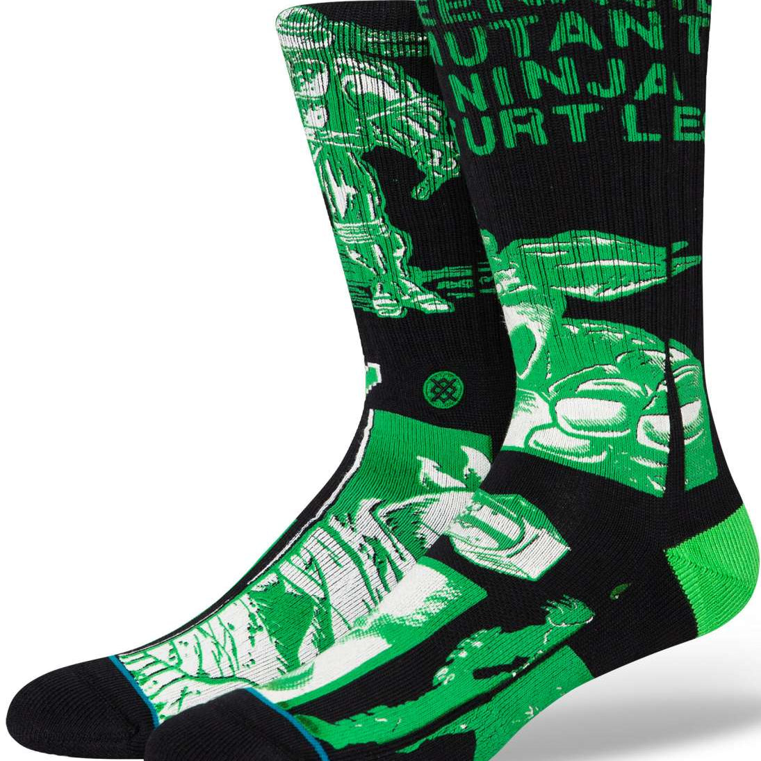 Stance TMNT Crew Sock 2024 - Ninja Turtles in green and white on black background.