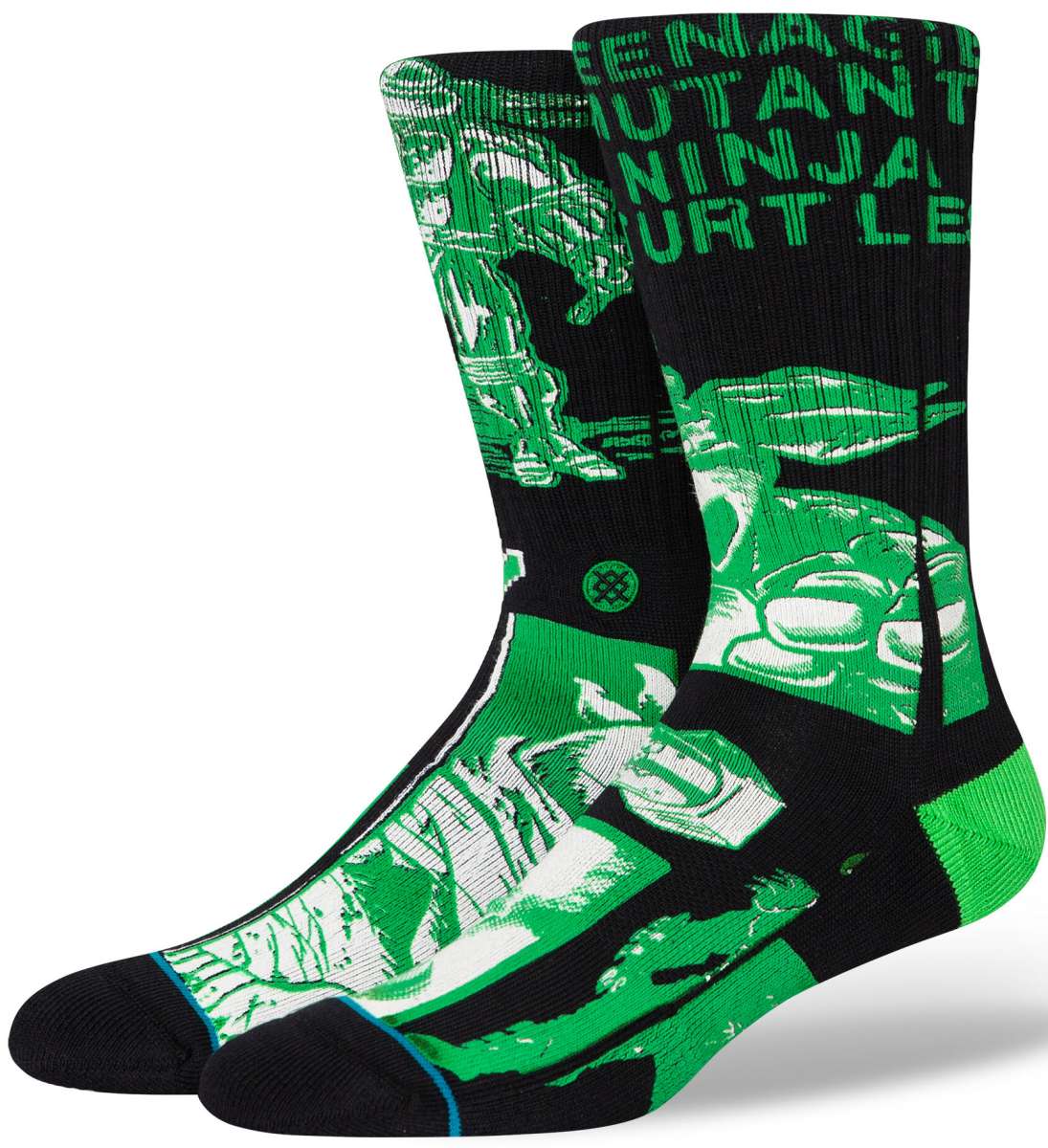 Stance TMNT Crew Sock 2024 - Ninja Turtles in green and white on black background.