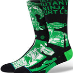 Stance TMNT Crew Sock 2024 - Ninja Turtles in green and white on black background.
