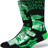 Stance TMNT Crew Sock 2024 - Ninja Turtles in green and white on black background.