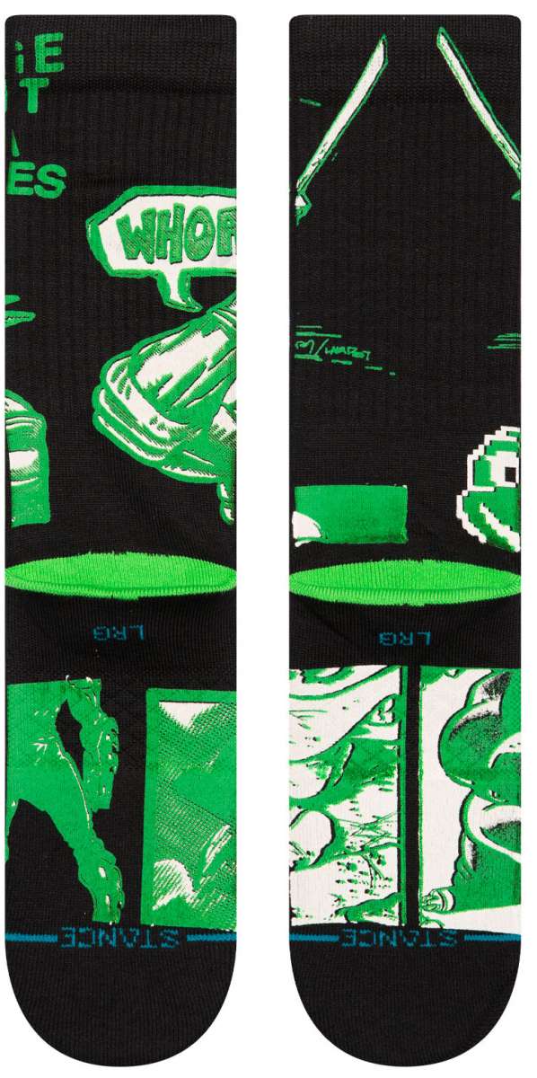Stance - TMNT crew socks featuring a green turtle character with a bandana on its head and a red mask over its eyes.