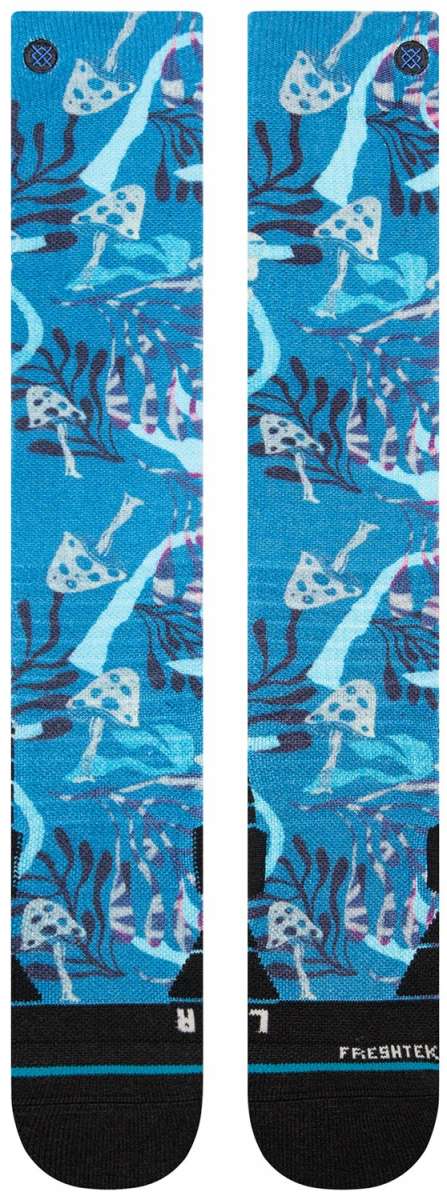 Stance Trooms Snow Sock 2024 - A pair of snow socks with a repeating pattern of white trees on a light blue background.