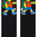 Stance Troubled Crew Sock 2023 - A pair of black crew socks with a distressed, cartoon-style design featuring Bart Simpson from The Simpsons.