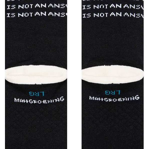 Stance Troubled Crew Sock 2023 - Black crew sock with white text that reads "IS NOT AN ANSWER" in all caps.
