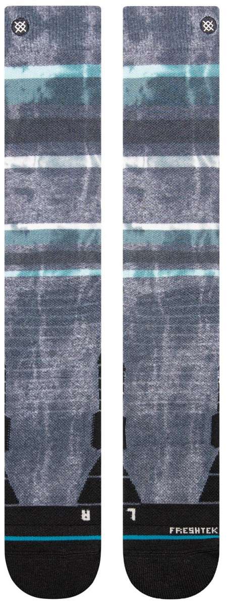 Stance - White crew socks with a repeating pattern of blue snowflakes and pine trees.